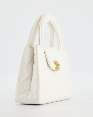 Chanel White Small Mini Kelly Shopping Bag in Shiny Calfskin Leather with Antique Gold Hardware