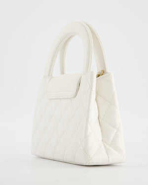 Chanel White Small Mini Kelly Shopping Bag in Shiny Calfskin Leather with Antique Gold Hardware