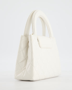 Chanel White Small Mini Kelly Shopping Bag in Shiny Calfskin Leather with Antique Gold Hardware