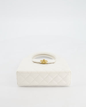 Chanel White Small Mini Kelly Shopping Bag in Shiny Calfskin Leather with Antique Gold Hardware