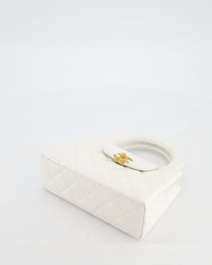 Chanel White Small Mini Kelly Shopping Bag in Shiny Calfskin Leather with Antique Gold Hardware