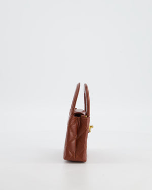 Chanel Brown Nano Mini Kelly Shopping Bag in Aged Calfskin Leather with Brushed Antique Gold Hardware