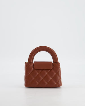 Chanel Brown Nano Mini Kelly Shopping Bag in Aged Calfskin Leather with Brushed Antique Gold Hardware