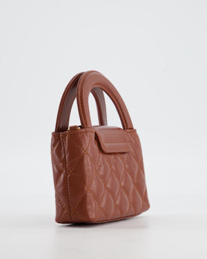 Chanel Brown Nano Mini Kelly Shopping Bag in Aged Calfskin Leather with Brushed Antique Gold Hardware
