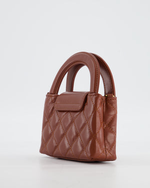 Chanel Brown Nano Mini Kelly Shopping Bag in Aged Calfskin Leather with Brushed Antique Gold Hardware