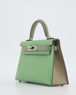 *SUPER RARE* Hermès HSS Mini Kelly II 20 Bag in Vert Criquet & Gris Aphalt Epsom Leather with Contrast Stitching and Palladium Hardware