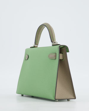 *SUPER RARE* Hermès HSS Mini Kelly II 20 Bag in Vert Criquet & Gris Aphalt Epsom Leather with Contrast Stitching and Palladium Hardware