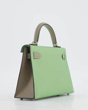 *SUPER RARE* Hermès HSS Mini Kelly II 20 Bag in Vert Criquet & Gris Aphalt Epsom Leather with Contrast Stitching and Palladium Hardware