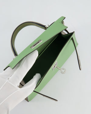 *SUPER RARE* Hermès HSS Mini Kelly II 20 Bag in Vert Criquet & Gris Aphalt Epsom Leather with Contrast Stitching and Palladium Hardware