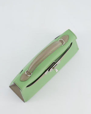 *SUPER RARE* Hermès HSS Mini Kelly II 20 Bag in Vert Criquet & Gris Aphalt Epsom Leather with Contrast Stitching and Palladium Hardware