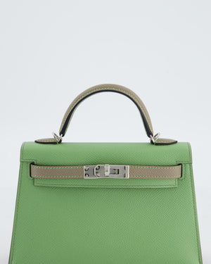 *SUPER RARE* Hermès HSS Mini Kelly II 20 Bag in Vert Criquet & Gris Aphalt Epsom Leather with Contrast Stitching and Palladium Hardware