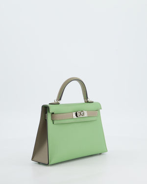 *SUPER RARE* Hermès HSS Mini Kelly II 20 Bag in Vert Criquet & Gris Aphalt Epsom Leather with Contrast Stitching and Palladium Hardware