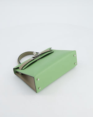 *SUPER RARE* Hermès HSS Mini Kelly II 20 Bag in Vert Criquet & Gris Aphalt Epsom Leather with Contrast Stitching and Palladium Hardware