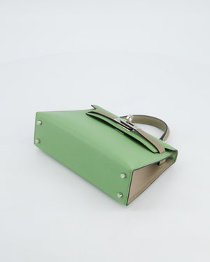 *SUPER RARE* Hermès HSS Mini Kelly II 20 Bag in Vert Criquet & Gris Aphalt Epsom Leather with Contrast Stitching and Palladium Hardware