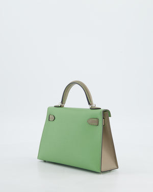 *SUPER RARE* Hermès HSS Mini Kelly II 20 Bag in Vert Criquet & Gris Aphalt Epsom Leather with Contrast Stitching and Palladium Hardware