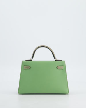 *SUPER RARE* Hermès HSS Mini Kelly II 20 Bag in Vert Criquet & Gris Aphalt Epsom Leather with Contrast Stitching and Palladium Hardware