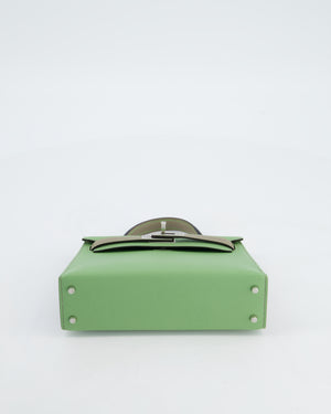 *SUPER RARE* Hermès HSS Mini Kelly II 20 Bag in Vert Criquet & Gris Aphalt Epsom Leather with Contrast Stitching and Palladium Hardware