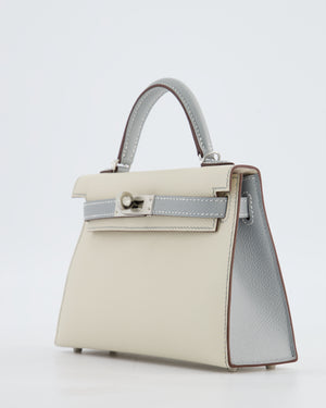 *SUPER RARE* Hermès HSS Mini Kelly II 20 Bag in Craie & Bleu Glacier Epsom Leather with Contrast Stitching and Palladium Hardware