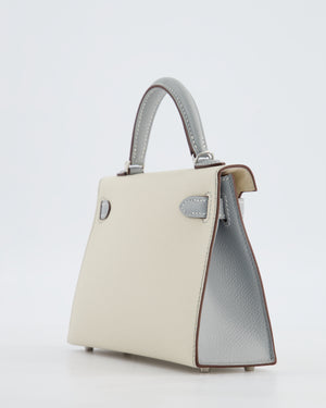 *SUPER RARE* Hermès HSS Mini Kelly II 20 Bag in Craie & Bleu Glacier Epsom Leather with Contrast Stitching and Palladium Hardware