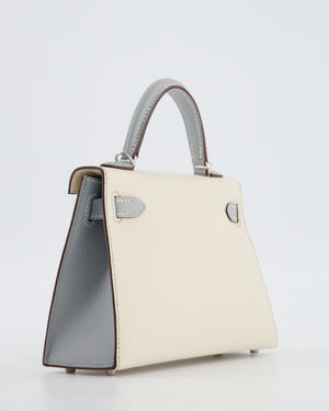 *SUPER RARE* Hermès HSS Mini Kelly II 20 Bag in Craie & Bleu Glacier Epsom Leather with Contrast Stitching and Palladium Hardware
