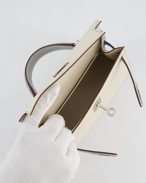 *SUPER RARE* Hermès HSS Mini Kelly II 20 Bag in Craie & Bleu Glacier Epsom Leather with Contrast Stitching and Palladium Hardware