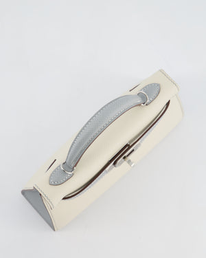 *SUPER RARE* Hermès HSS Mini Kelly II 20 Bag in Craie & Bleu Glacier Epsom Leather with Contrast Stitching and Palladium Hardware