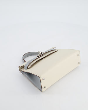 *SUPER RARE* Hermès HSS Mini Kelly II 20 Bag in Craie & Bleu Glacier Epsom Leather with Contrast Stitching and Palladium Hardware