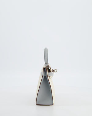 *SUPER RARE* Hermès HSS Mini Kelly II 20 Bag in Craie & Bleu Glacier Epsom Leather with Contrast Stitching and Palladium Hardware