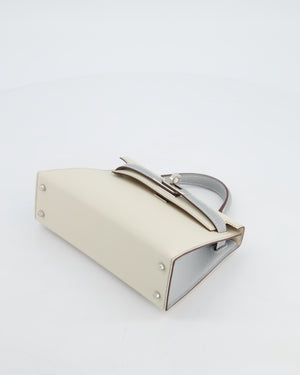 *SUPER RARE* Hermès HSS Mini Kelly II 20 Bag in Craie & Bleu Glacier Epsom Leather with Contrast Stitching and Palladium Hardware