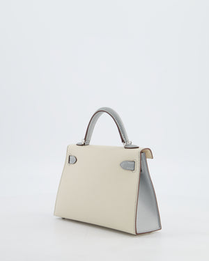 *SUPER RARE* Hermès HSS Mini Kelly II 20 Bag in Craie & Bleu Glacier Epsom Leather with Contrast Stitching and Palladium Hardware
