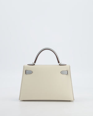*SUPER RARE* Hermès HSS Mini Kelly II 20 Bag in Craie & Bleu Glacier Epsom Leather with Contrast Stitching and Palladium Hardware
