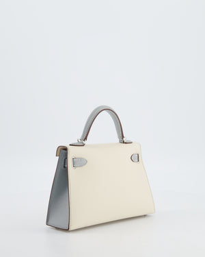*SUPER RARE* Hermès HSS Mini Kelly II 20 Bag in Craie & Bleu Glacier Epsom Leather with Contrast Stitching and Palladium Hardware