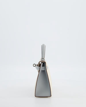 *SUPER RARE* Hermès HSS Mini Kelly II 20 Bag in Craie & Bleu Glacier Epsom Leather with Contrast Stitching and Palladium Hardware