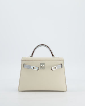 *SUPER RARE* Hermès HSS Mini Kelly II 20 Bag in Craie & Bleu Glacier Epsom Leather with Contrast Stitching and Palladium Hardware