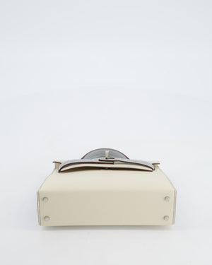 *SUPER RARE* Hermès HSS Mini Kelly II 20 Bag in Craie & Bleu Glacier Epsom Leather with Contrast Stitching and Palladium Hardware