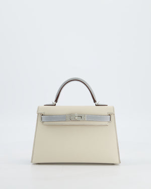 *SUPER RARE* Hermès HSS Mini Kelly II 20 Bag in Craie & Bleu Glacier Epsom Leather with Contrast Stitching and Palladium Hardware