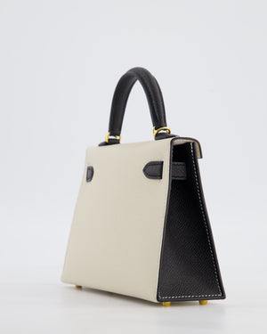 *SUPER RARE* Hermès HSS Mini Kelly II 20 Bag in Craie & Noir Epsom Leather with Tone On Tone Stitching and Gold Hardware