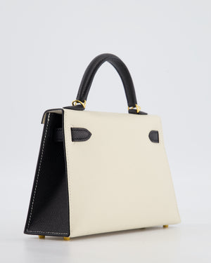 *SUPER RARE* Hermès HSS Mini Kelly II 20 Bag in Craie & Noir Epsom Leather with Tone On Tone Stitching and Gold Hardware