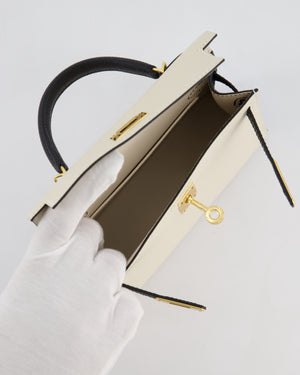 *SUPER RARE* Hermès HSS Mini Kelly II 20 Bag in Craie & Noir Epsom Leather with Tone On Tone Stitching and Gold Hardware