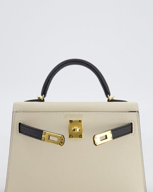 *SUPER RARE* Hermès HSS Mini Kelly II 20 Bag in Craie & Noir Epsom Leather with Tone On Tone Stitching and Gold Hardware