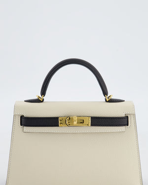 *SUPER RARE* Hermès HSS Mini Kelly II 20 Bag in Craie & Noir Epsom Leather with Tone On Tone Stitching and Gold Hardware