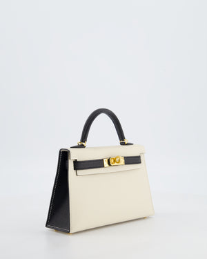 *SUPER RARE* Hermès HSS Mini Kelly II 20 Bag in Craie & Noir Epsom Leather with Tone On Tone Stitching and Gold Hardware