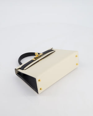 *SUPER RARE* Hermès HSS Mini Kelly II 20 Bag in Craie & Noir Epsom Leather with Tone On Tone Stitching and Gold Hardware