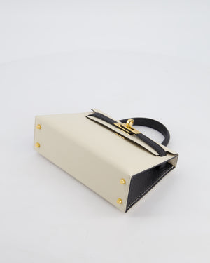 *SUPER RARE* Hermès HSS Mini Kelly II 20 Bag in Craie & Noir Epsom Leather with Tone On Tone Stitching and Gold Hardware