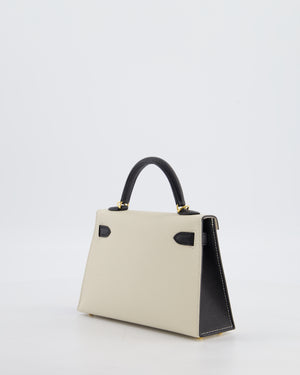 *SUPER RARE* Hermès HSS Mini Kelly II 20 Bag in Craie & Noir Epsom Leather with Tone On Tone Stitching and Gold Hardware