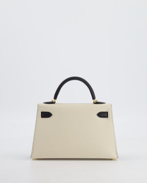 *SUPER RARE* Hermès HSS Mini Kelly II 20 Bag in Craie & Noir Epsom Leather with Tone On Tone Stitching and Gold Hardware