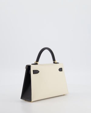 *SUPER RARE* Hermès HSS Mini Kelly II 20 Bag in Craie & Noir Epsom Leather with Tone On Tone Stitching and Gold Hardware
