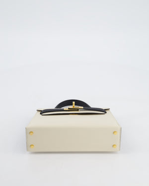 *SUPER RARE* Hermès HSS Mini Kelly II 20 Bag in Craie & Noir Epsom Leather with Tone On Tone Stitching and Gold Hardware