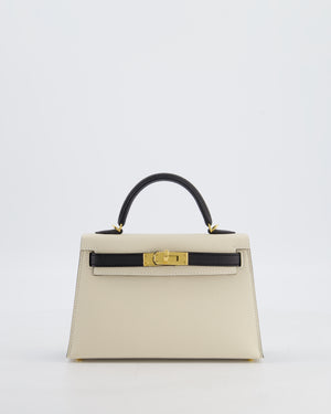 *SUPER RARE* Hermès HSS Mini Kelly II 20 Bag in Craie & Noir Epsom Leather with Tone On Tone Stitching and Gold Hardware