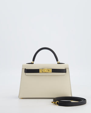 *SUPER RARE* Hermès HSS Mini Kelly II 20 Bag in Craie & Noir Epsom Leather with Tone On Tone Stitching and Gold Hardware